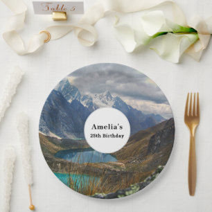 Scenic Alpine Mountains Photo Birthday Paper Plate