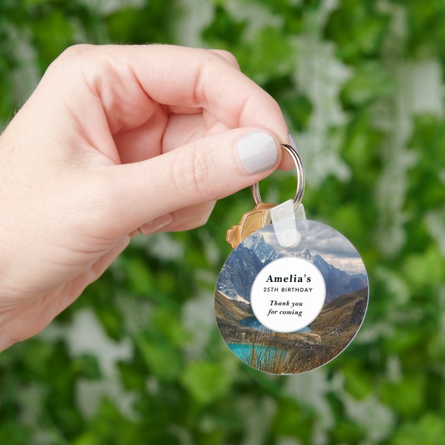 Scenic Alpine Mountains Photo Birthday Thank You Keychain (Hand)