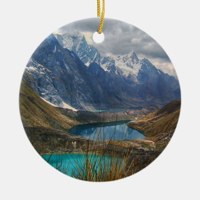 Scenic Alpine Mountains Photo Ceramic Ornament (Front)