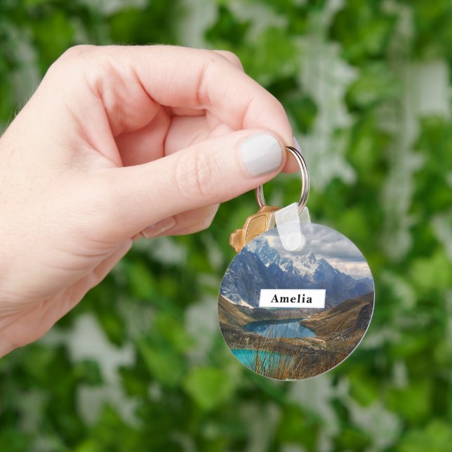 Scenic Alpine Mountains Photo Keychain (Hand)