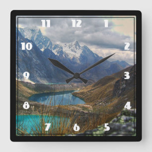 Scenic Alpine Mountains Photo Square Wall Clock