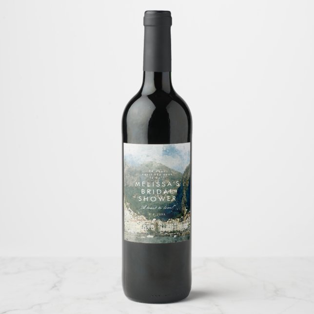 scenic amalfi italy rustic bridal shower bottle wine label (Front)