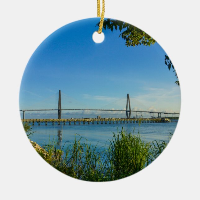Scenic Arthur Ravenel Bridge Ceramic Ornament (Front)