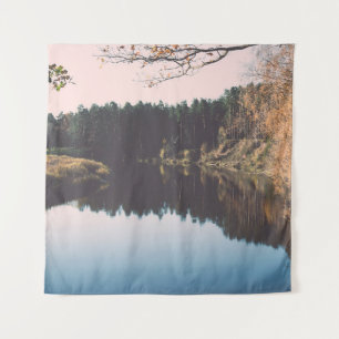 Scenic autumn coloured river in country with trees tapestry