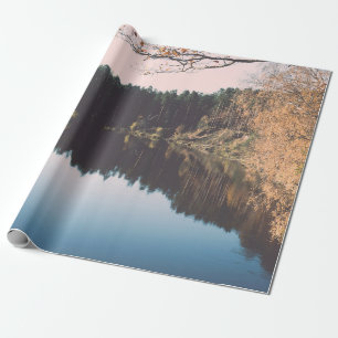 Scenic autumn coloured river in country with trees wrapping paper