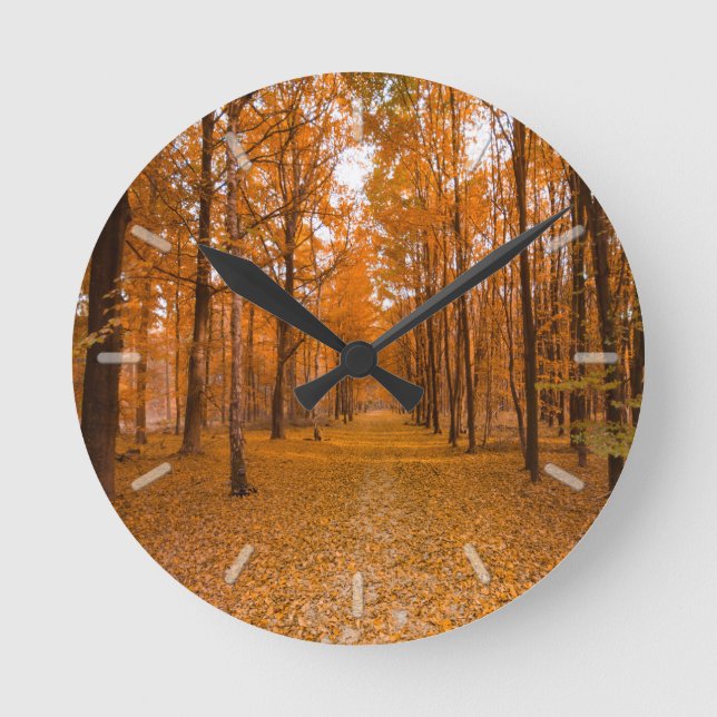 Scenic Autumn Forest Fall Leaves Round Clock (Front)