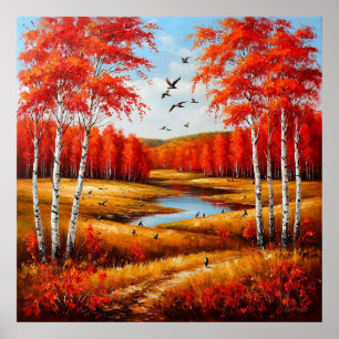 Scenic Autumn Landscape with Vibrant Foliage Poster