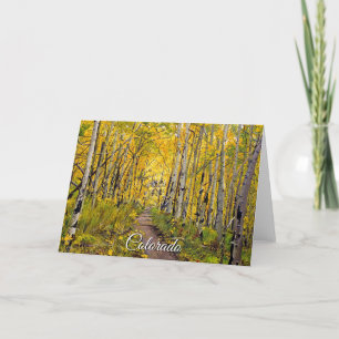 Scenic Autumn Trail Through Aspen Tree Forest Card