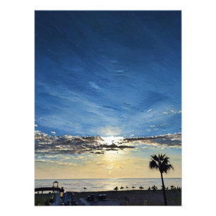 Scenic Beach Landscape at Sunset with Palm Trees  Photo Print