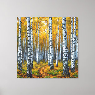 Scenic Birch Tree Forest in Autumn Canvas Print