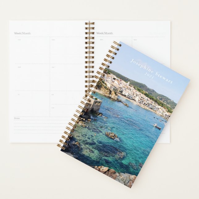Scenic Blue Ocean Spain Travel Photo Custom Name Planner (Display)