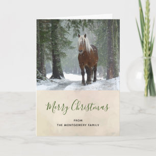 Scenic Brown Horse in a Winter Forest Christmas Card