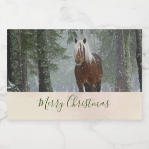 Scenic Brown Horse in a Winter Forest Christmas Food Label