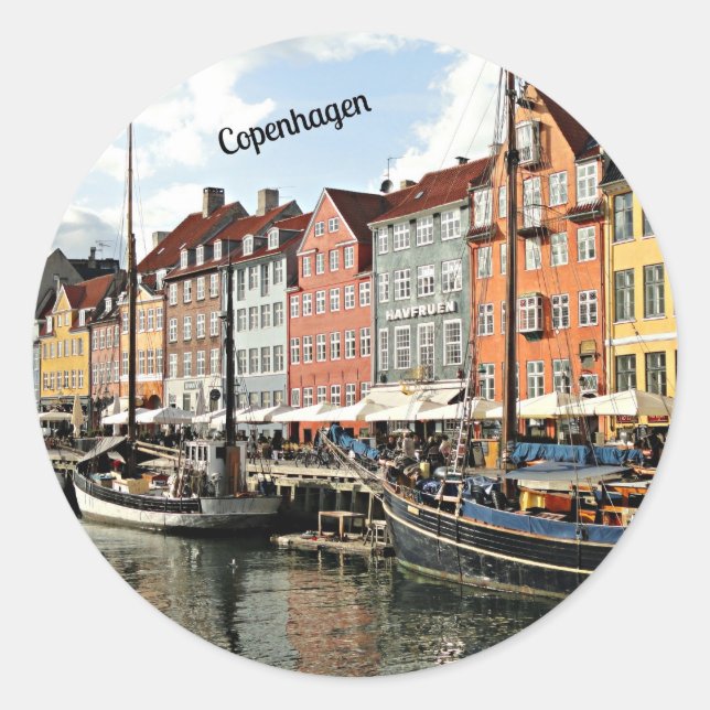 Scenic Canal in Copenhagen Classic Round Sticker (Front)