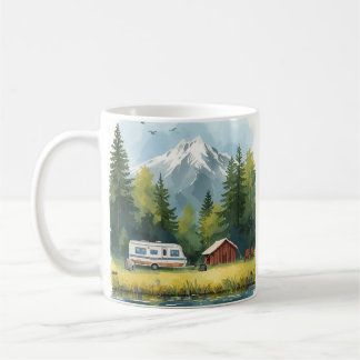 Scenic Caravan Camping Illustration Mug