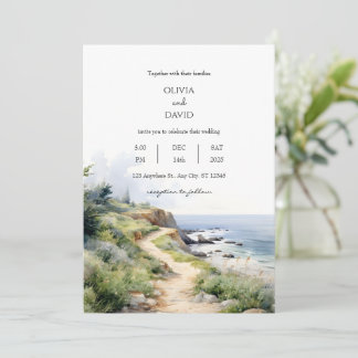 Scenic Coastal Trail Ocean View Beach Wedding Invitation