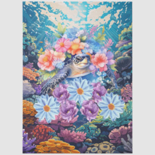 Scenic Coral Reef & Floral Sea Turtle Decoupage Tissue Paper