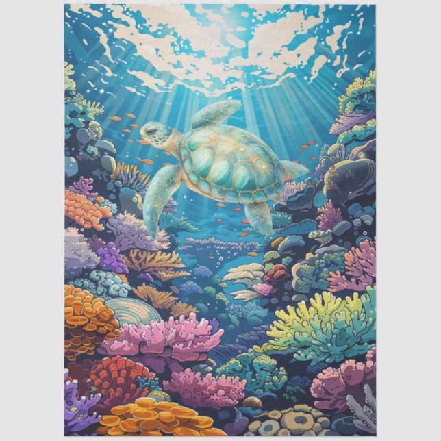 Scenic Coral Reef & Sea Turtle Decoupage  Tissue Paper (Front)