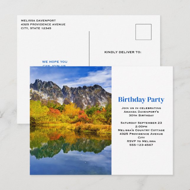 Scenic Country Mountains and Lake Birthday Party Postcard (Front/Back)