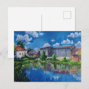 Scenic Countryside Lake Painting Postcard and Art 