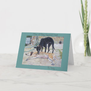 scenic court yard with greyhound dogs card