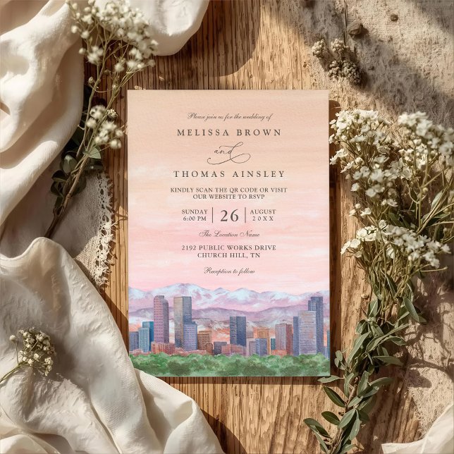 Scenic Denver Colorado Elegant QR Code Wedding Invitation (Creator Uploaded)
