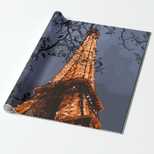 Scenic Eiffel Tower Paris France at Night Majestic Wrapping Paper