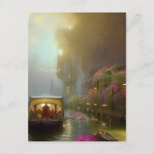 Scenic Flower Boat Canal Digital Art Postcard
