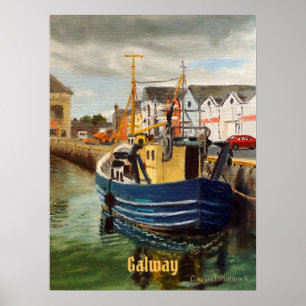 Scenic Galway City Ireland Fishing Boat Poster