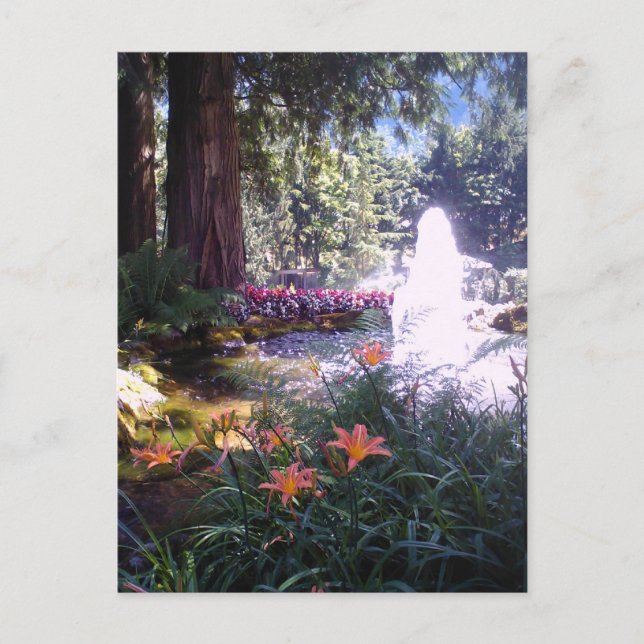 Scenic Garden and Water Fountain Postcard (Front)