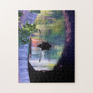 Scenic Green Purple Boat Under Arch Rock Bridge Jigsaw Puzzle