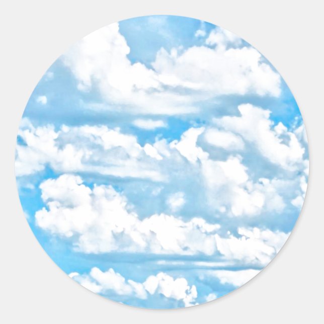 Scenic Happy Sunny Clouds Background Classic Round Sticker (Front)