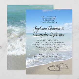 Scenic Hearts in the Sand Beach Wedding Invitation
