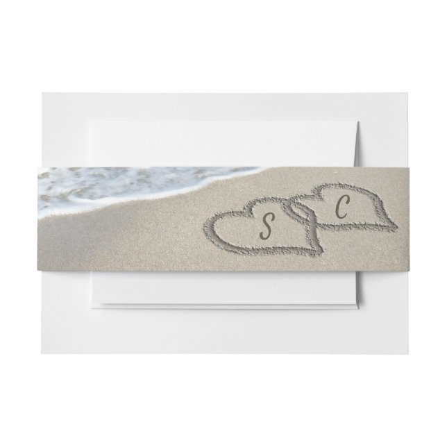 Scenic Hearts in the Sand Beach Wedding  Invitation Belly Band (Front Example)