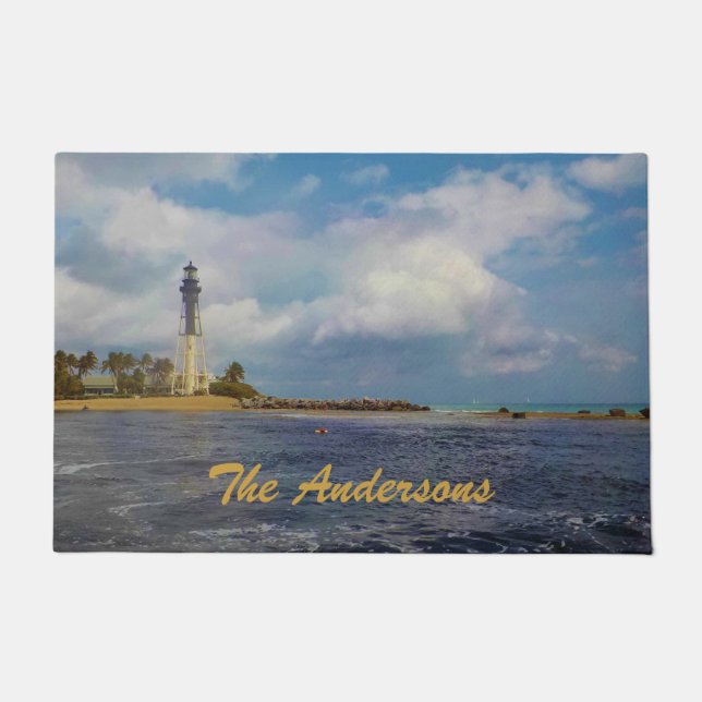 Scenic Hillsboro Inlet Light Personalized Doormat (Front)