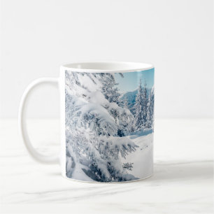 Scenic image of spruces tree. Frosty day, calm win Coffee Mug