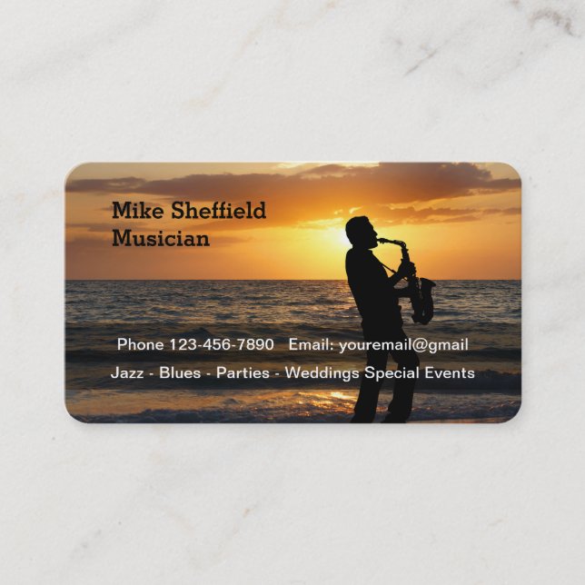 Scenic Jazz Musician Business Card (Front)