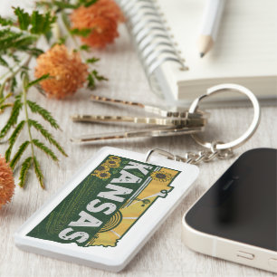 Scenic Kansas Retro Silhouette Keychain