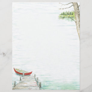 Scenic Lake and Canoe Watercolor Letterhead