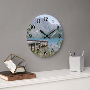 Scenic Lake and Mountains Landscape Large Clock