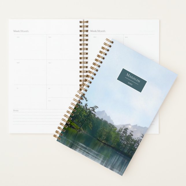 Scenic lake in the mountains personalized journal planner (Display)