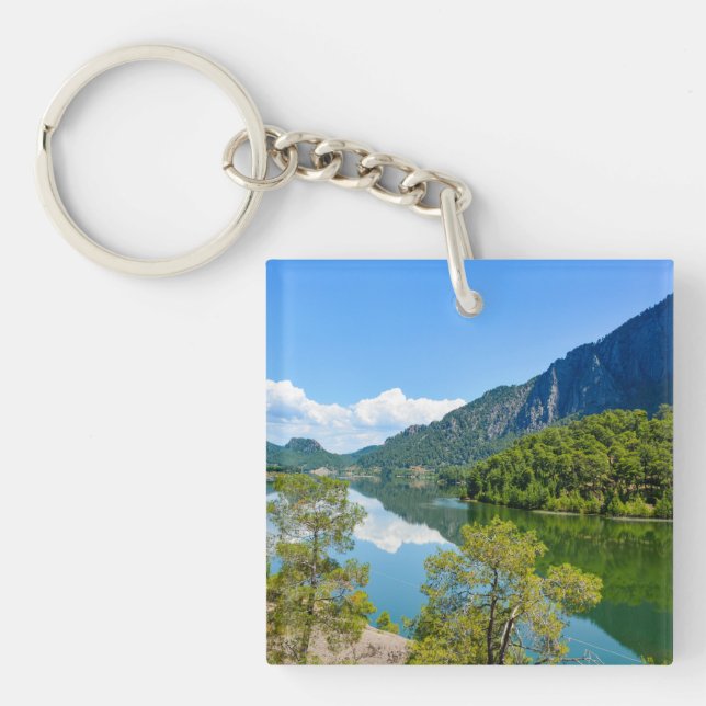 Scenic Lake Mountain Reflection Photo Keychain (Front)