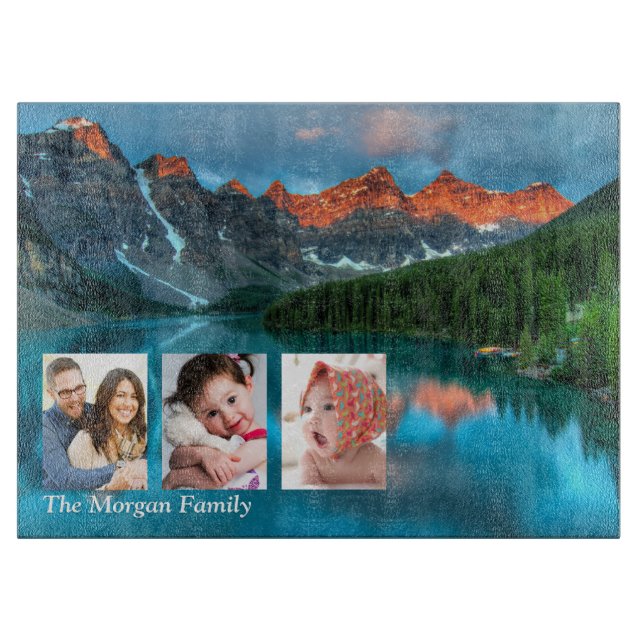 Scenic Lake Mountains Forest, DIY Name, 3 Photos Cutting Board (Front)