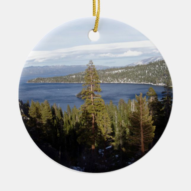 Scenic Lake Tahoe Ceramic Ornament (Front)