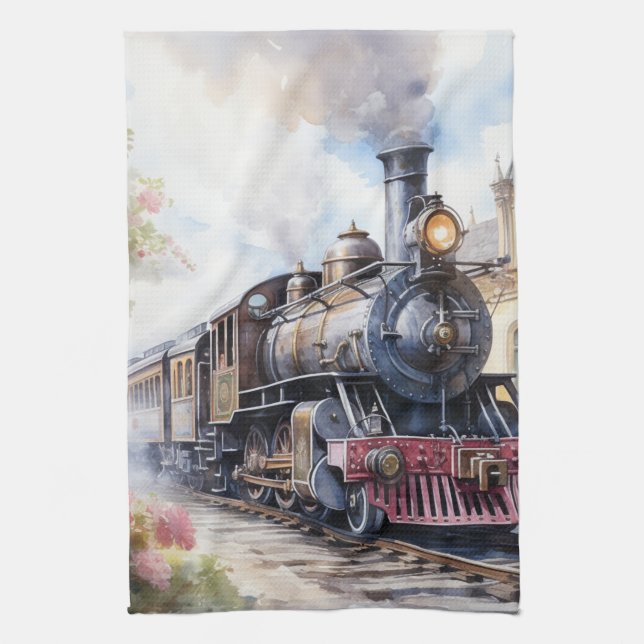 Scenic Landscape a Victorian Train Kitchen Towel (Vertical)