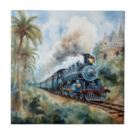 Scenic Landscape a Victorian Train Tile<br><div class="desc">A lovely mountain landscape with a Victorian train and a castle in background</div>