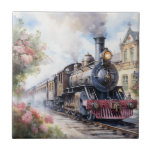 Scenic Landscape a Victorian Train Tile<br><div class="desc">A lovely landscape with a Victorian train outside a train station</div>