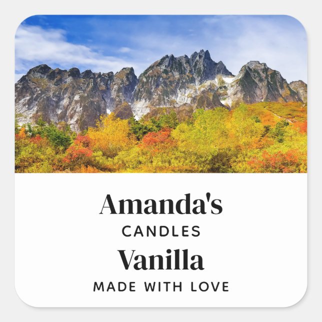 Scenic Landscape Forest and Mountains Candle Square Sticker (Front)