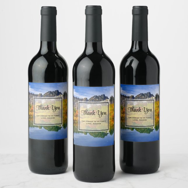 Scenic Landscape Forest and Mountains Thank You Wine Label (Bottles)