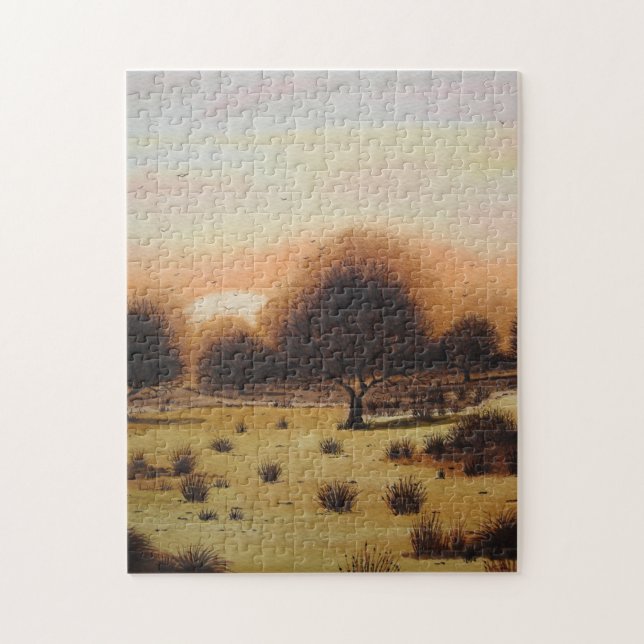 scenic landscape sunset over woodland plains art jigsaw puzzle (Vertical)
